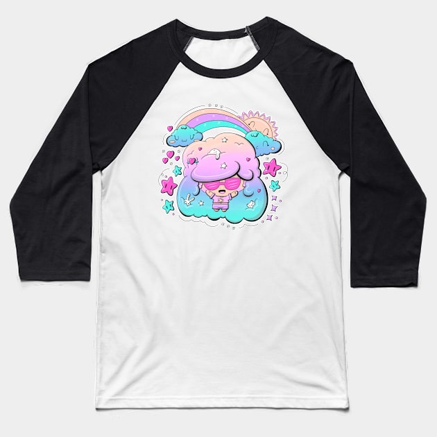 Cute sunshine bubble head girl in kawaii style Baseball T-Shirt by studiomogwai